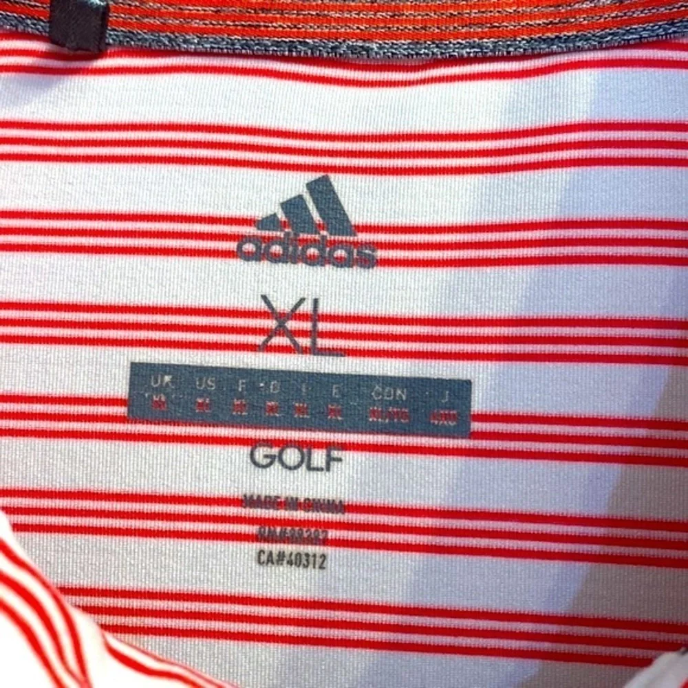 Men’s Red and White Striped Adidas Polyester & Spandex Golf Polo Size XL